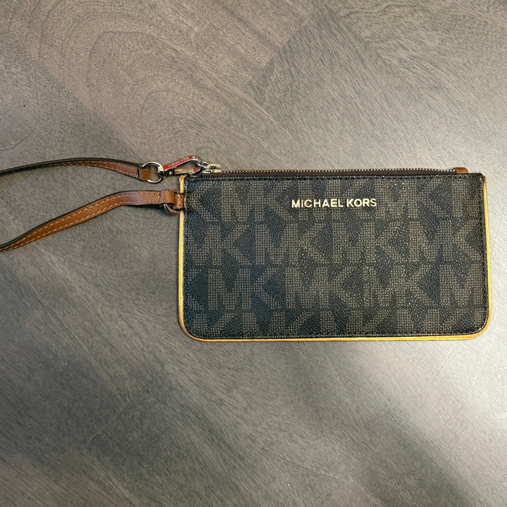 Michael Kors Black and Brown Logo Wristlet